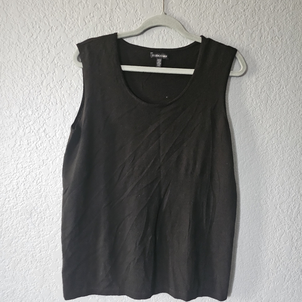 Eileen Fisher Black Sleeveless Scoop-Neck Knit Tank